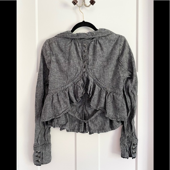 Free People Gray Ruffle Blazer Jacket Small - Picture 2 of 14